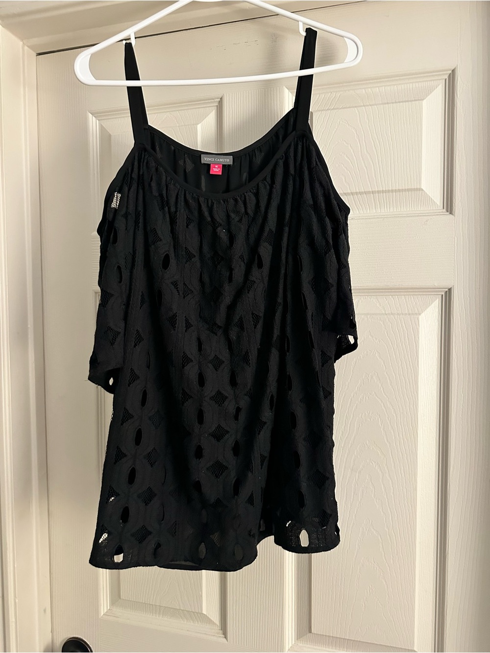 Vince Camuto Black Cold-Shoulder Eyelet Camisole